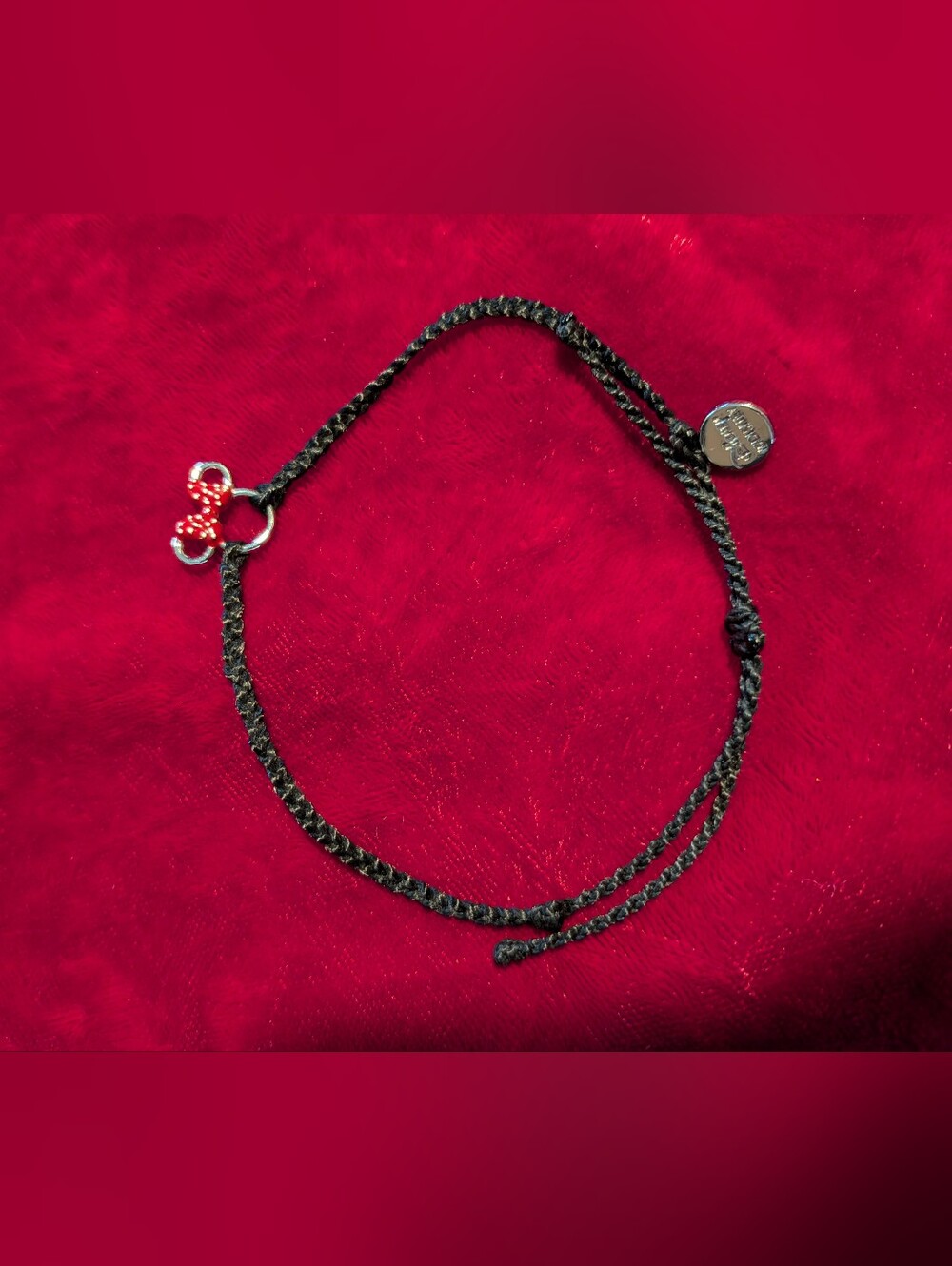 Disney Black Braided Cord Bracelet with Red Mickey Charm